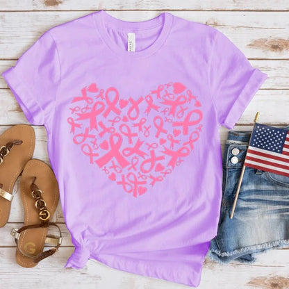 New Breast Cancer Awareness Heart Print T-Shirt Men Women Fashion Short Sleeve Casual Summer Tops Tees