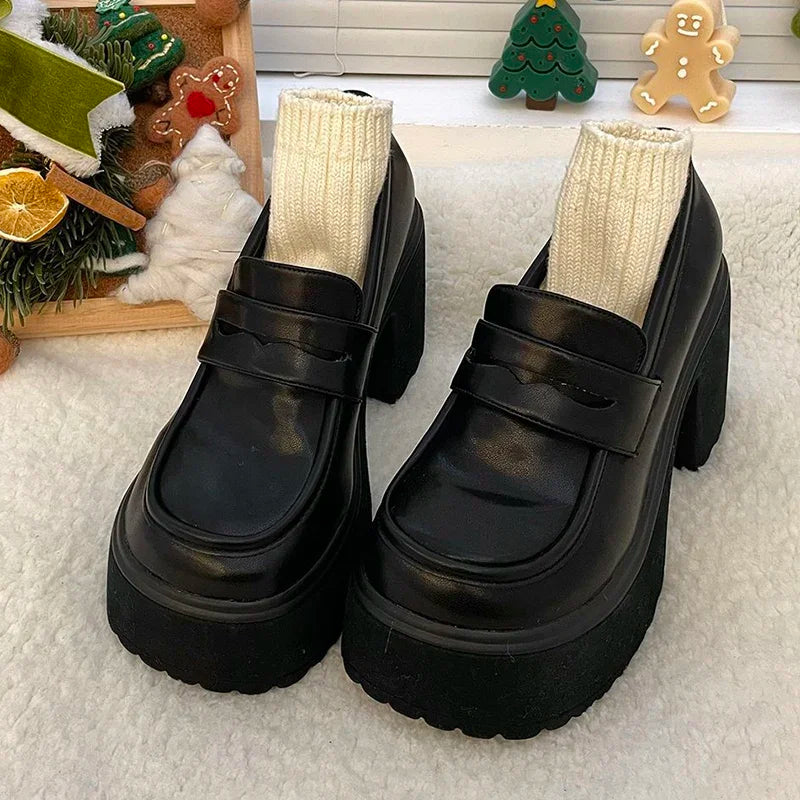 Retro Le Fu Shoes 2024 New Thick Soled High Heels Daily Luxury Women's Solid Color Temperament Mary Jane with Follow-up Shoes