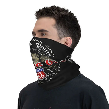Custom Travel Motorcycle Ride Route 66 Bandana Winter Neck Warmer Windproof Wrap Face Scarf for Hiking Highways Gaiter Headband