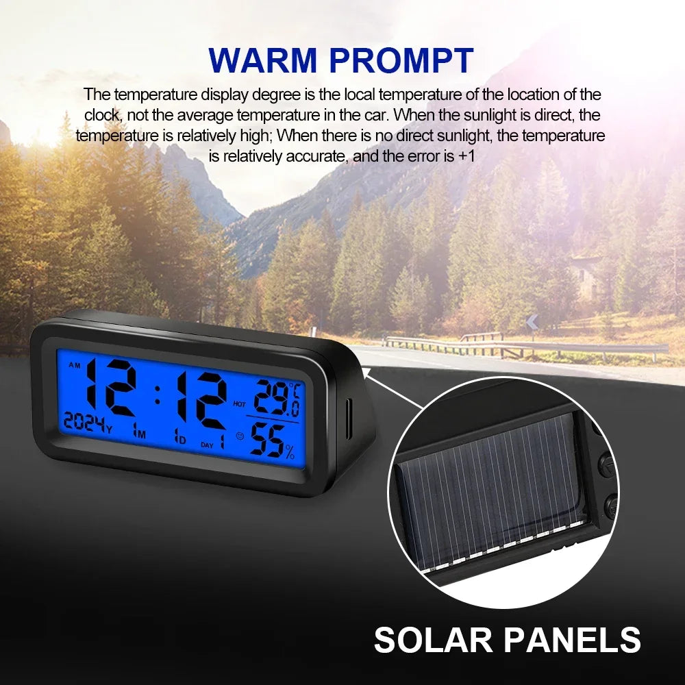 Solar Motorcycle Digital Clock with Date Week Temperature LCD Backlit Display Waterproof Thermometer with Motorcycle Stand