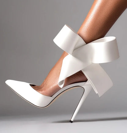 Spotted Breathable Mesh Pumps Big Bow Pointed Stiletto Buckle Strap High Heels Fashion Party Banquet Wedding Pumps For Women 47