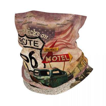 Custom Travel Motorcycle Ride Route 66 Bandana Winter Neck Warmer Windproof Wrap Face Scarf for Hiking Highways Gaiter Headband