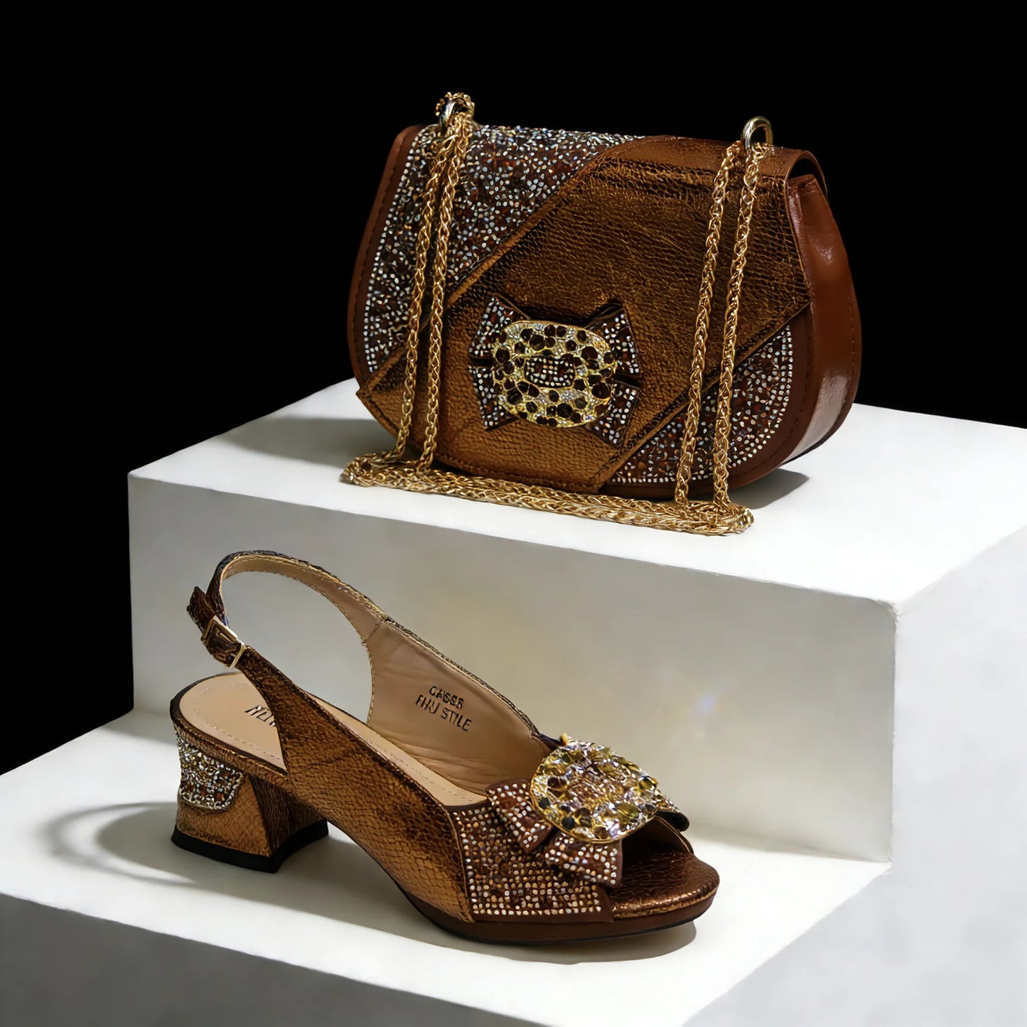 Venus Chan 2026 Elegant Women's Rhinestone Peep Toe High Heels Sandals - Italian Design with Matching Bags in Brown Color