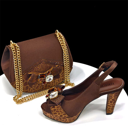 Venus Chan Nigerian Women Heel Party Shoes and Bag Set Royal Blue Colour Rhinestone Handbag Italian Design Wedding INS 2024