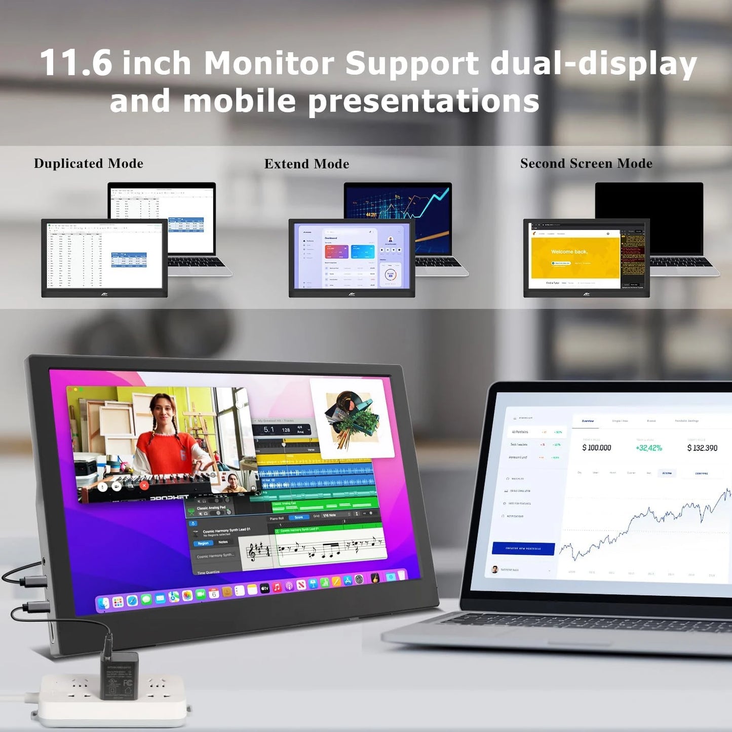 11.6 Inch Portable Monitor HDMI-Compatible Laptop Second Screen Gaming Extended Display for Steam Deck Laptop Switch PS4 /5