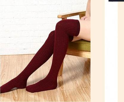 Women Long Socks Cashmere Women Boot Solid Wool Thigh Stocking Skinny Casual Cotton Over Knee-High Fluffy Female Long Knee Sock