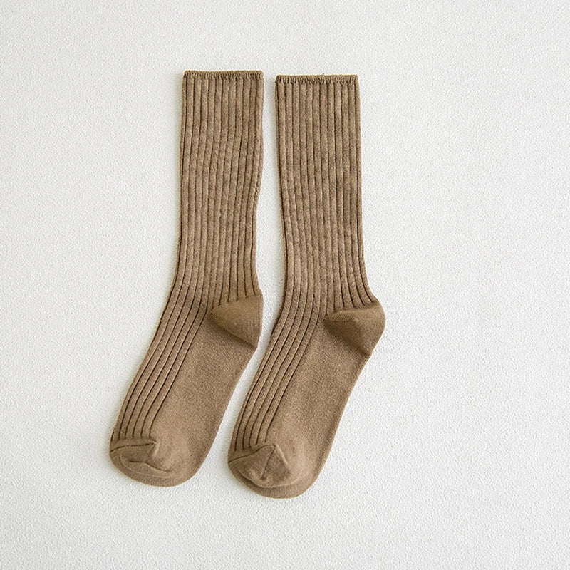 1 Pair Retro Women Cotton Loose Socks Autumn Winter Knitting Solid Color Long Black Korean Japanese Student Girls Stockings