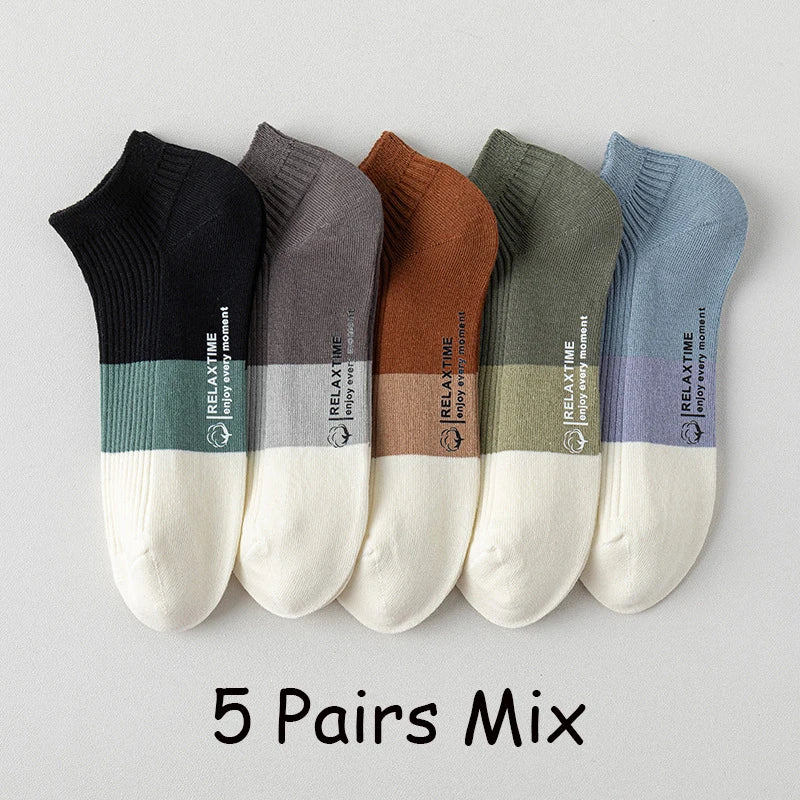5 Pairs Men Cotton Ankle Socks Low Cut Breathable Comfortable Soft Thin Casual Sports Fashions Non-Slip Women Boat Short Socks