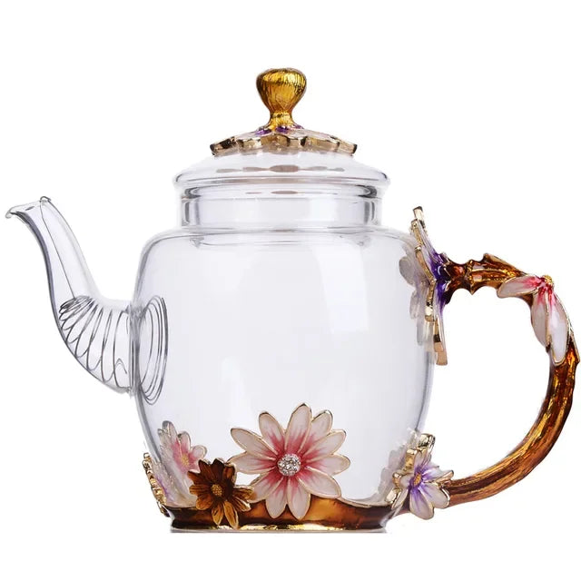 Hand-painted Enamel Color Tea Pot Heat-resistant Glass Single Teapot High-grade Flower Kungfu Water Pots Kettle