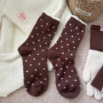 Winter Warm Thickened Polka Dot Plush Socks Women Girls Mid-calf Socks Fall Thickened Padded Warm Socks Home Sleep Floor Sox