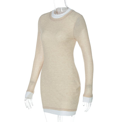 Dulzura 2025 Autumn Latest Fashion Casual O-Neck Long Sleeve Slim Patchwork Mini Dress Birthday Party Club Street Style Clothes