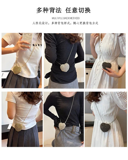Luxury Mini Diamond Inlay Heart Shape Crystal Clutch Purse Stones Evening Wedding Party Shoulder Bag Handle Rhinestone Handbags