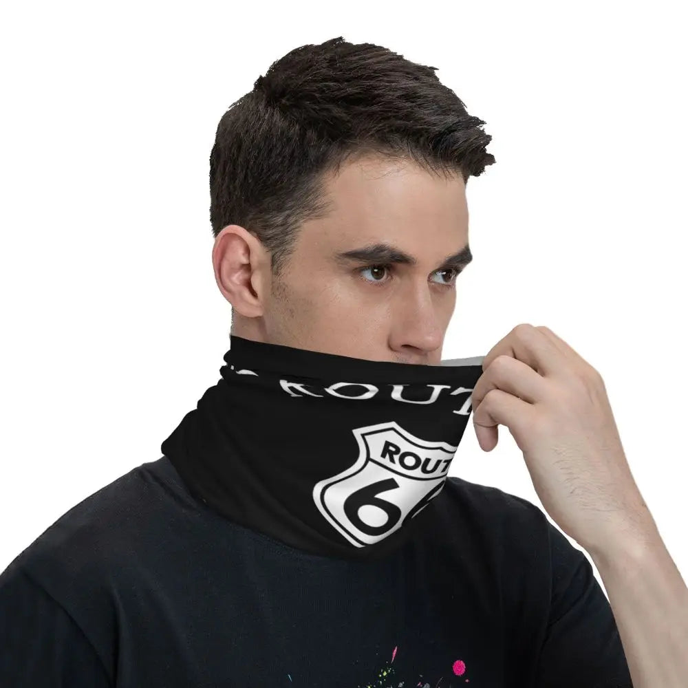 Custom Travel Motorcycle Ride Route 66 Bandana Winter Neck Warmer Windproof Wrap Face Scarf for Hiking Highways Gaiter Headband