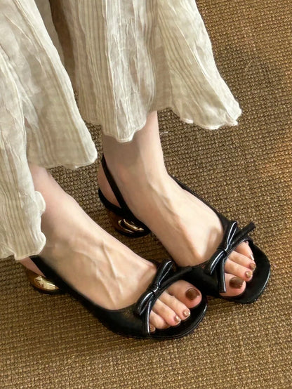 2026 New Fashion Designer's One Word Bow Women's Sandals Luxury Square Head Fish Mouth Women's Shoes