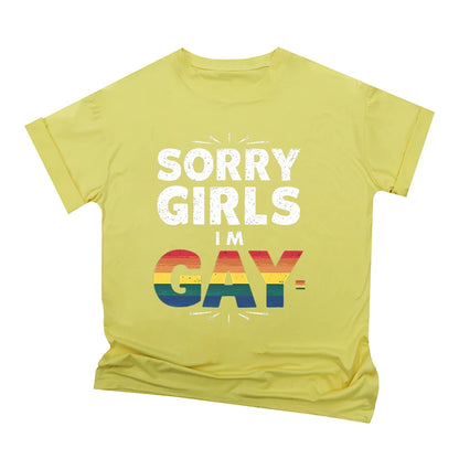 Rainbow Bananas "Sorry Girls I Like Bananas" Print T Shirt Vintage Men Short Sleeve Fun Gay Tees Casual Pride Month LGBTQ Tshirt