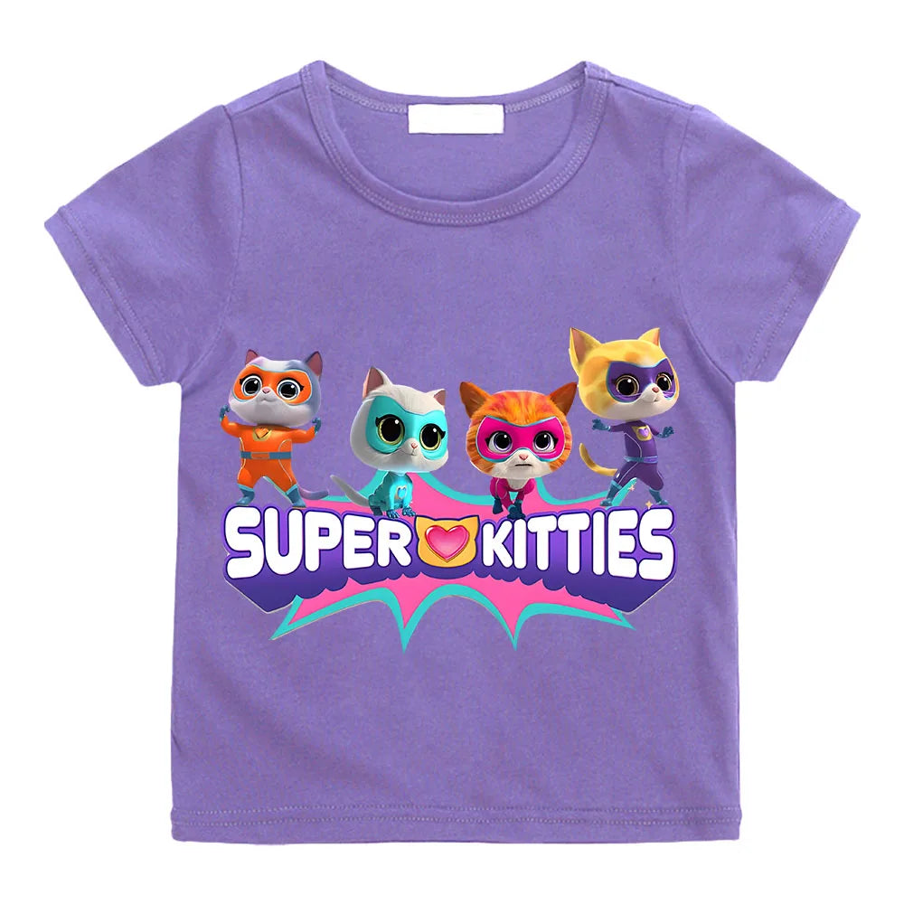 SuperKitties Summer 100% Cotton T-shirt Boy Cartoon Pride Tshirt Short Tops Y2k One Piece Print Anime Tees Kids Clothes Girls