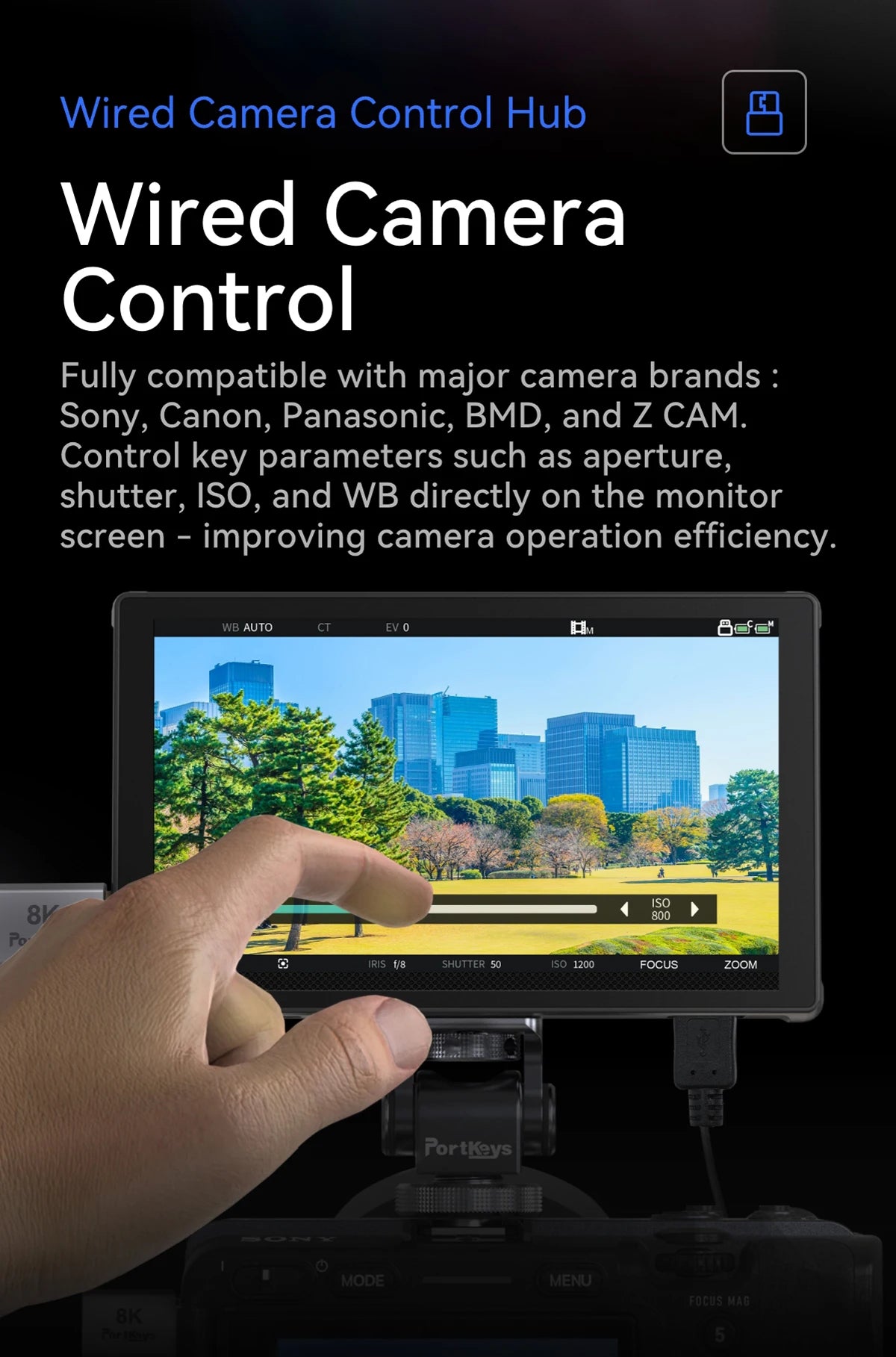 PortKeys LH5C -5.4 Inch On-Camera Monitor with Wired Camera Control/Focus Tracking Frame, 4K 360 Degree Color -Adjustment