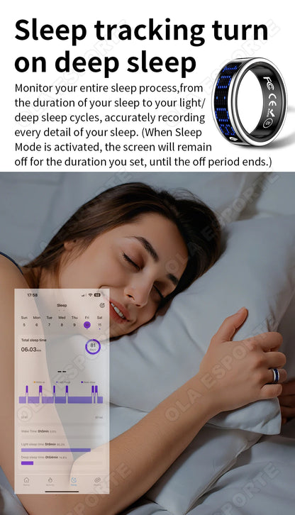 Display Screen Smart Ring Bluetooth Connection Heart Rate Sleep Monitoring Multi-function Ring Multiple Sports Modes Waterproof