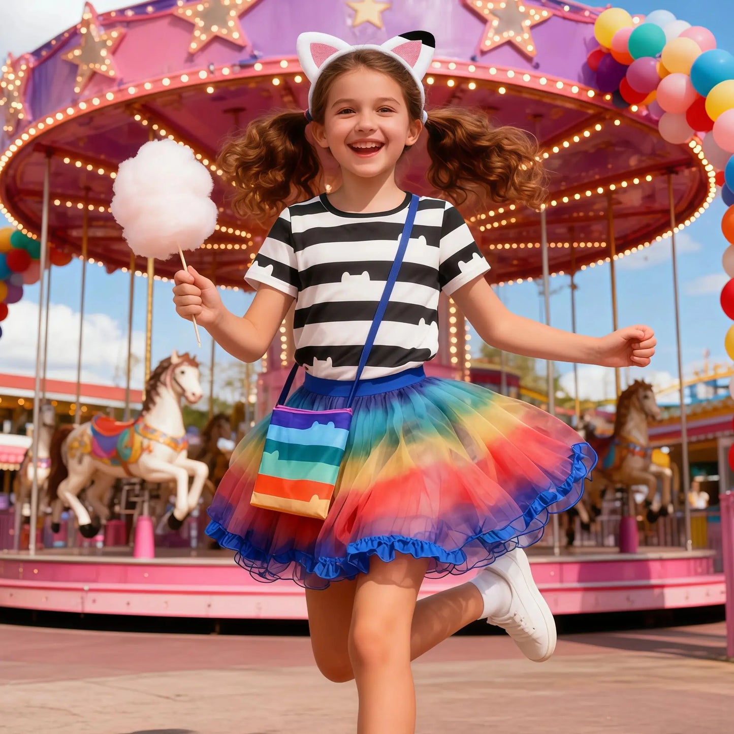 Summer Little Girls Dress Cats T-Shirt With Tutu Skirts For Children Birthday Party Cosplay Halloween Carnival Dress Up Costume