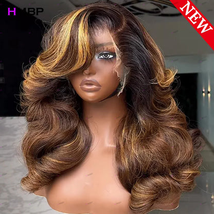 Highligh Colour 13×6 HD Lace Frontal Wigs Preplucked Human Hair Bouncy Curly Glueless Lace Wigs Human Hair Ready To Go 3032 Inch