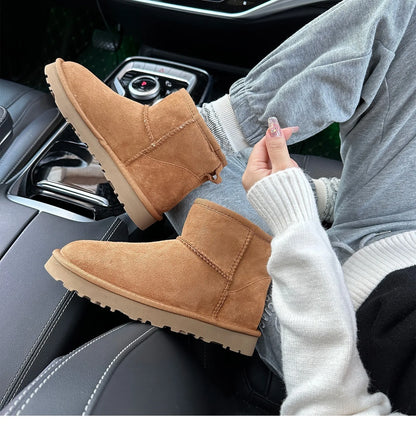 Men's and women's sheepskin and wool integrated snow boots, real leather and fur, winter thick and warm boots for women