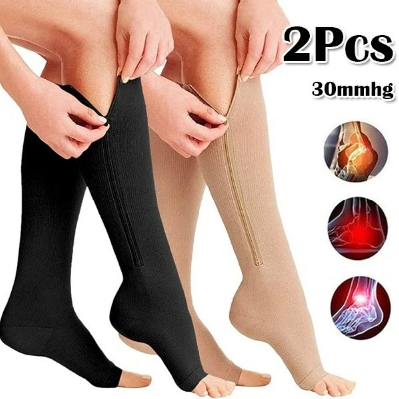 Zipper Compression Socks for Men with Varicose Veins Medical Diabetes Sports Socks for Running Cycling Women's Long Stockings