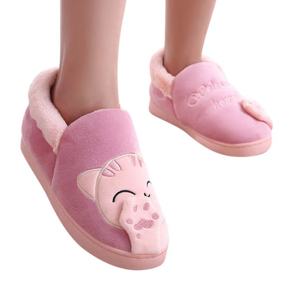 Women Winter Home Slippers Cartoon Cat Non-Slip Warm Indoors Bedroom Floor Shoes Zapatos Mujer 2024 Tendencia