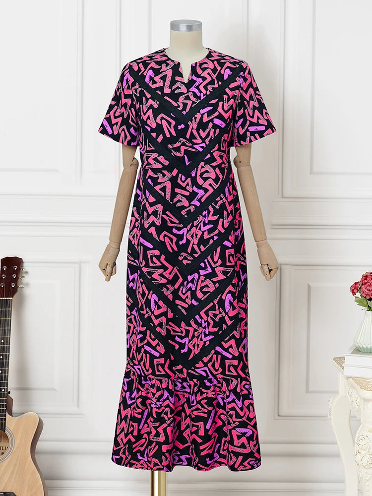 VONDA Women Vintage Maxi Dress Short Sleeve Summer Party Vestidos 2025 Casual Printed A-line Robe Bohemian V-Neck Long Sundress