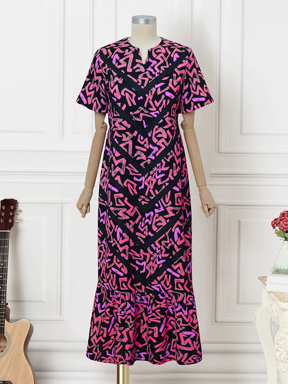 VONDA Women Vintage Maxi Dress Short Sleeve Summer Party Vestidos 2025 Casual Printed A-line Robe Bohemian V-Neck Long Sundress