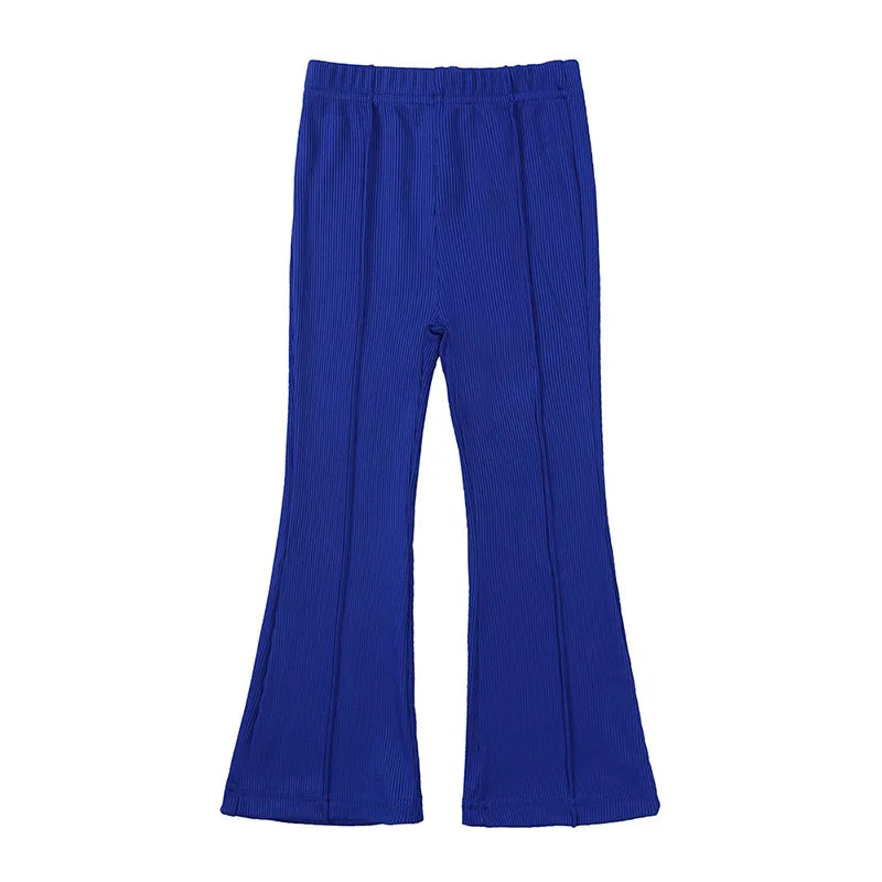 Summer Girls Bell Bottom Outfits 2Pcs Solid T-Shirt Tops + Flared Pants Suit Toddler Kids Fashion Tracksuit Children Clothes