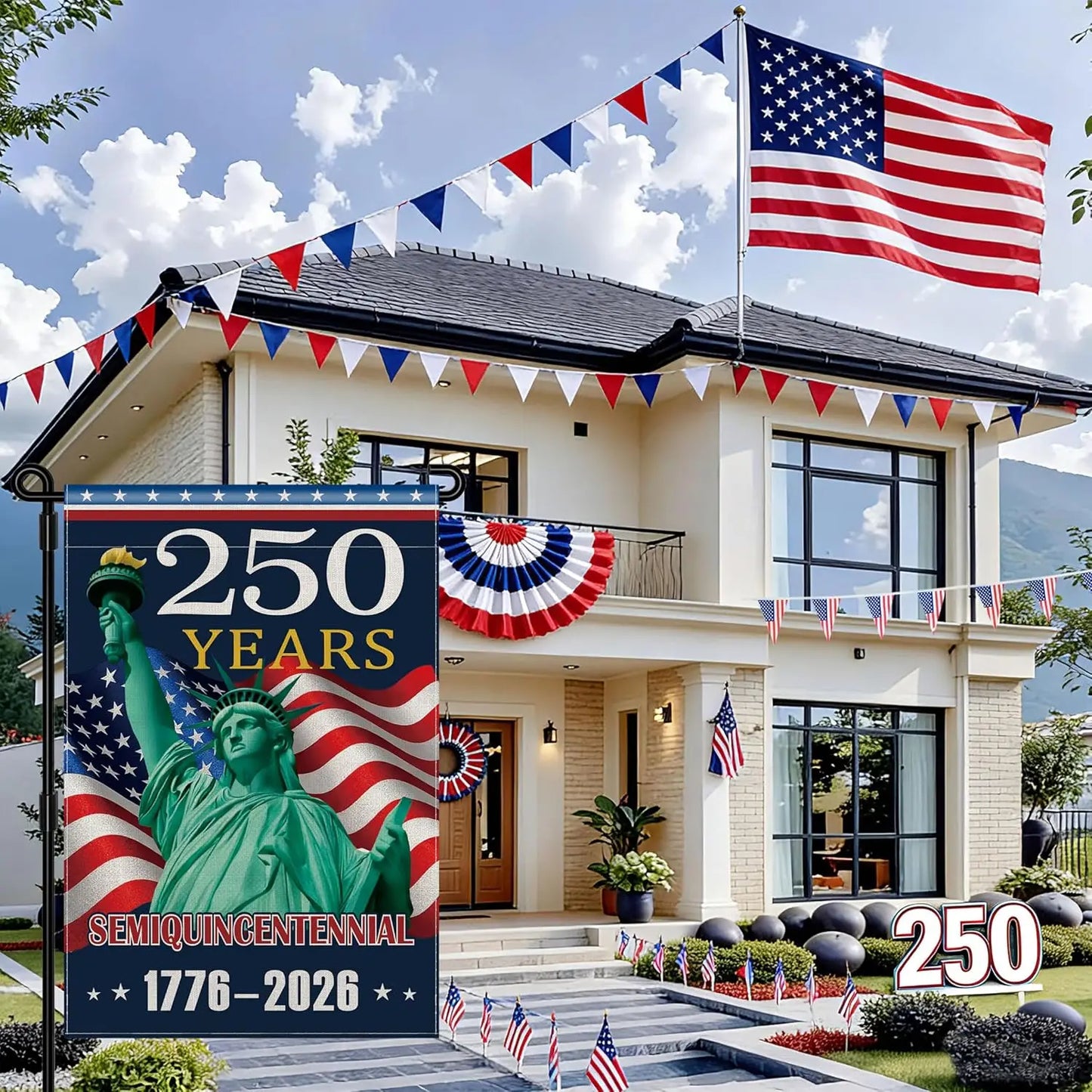 250th Anniversary USA Garden Flag, American 250th Patriotic Double Sided Outdoor Banner, 1776-2026 Semiquincentennial Americ YYQ