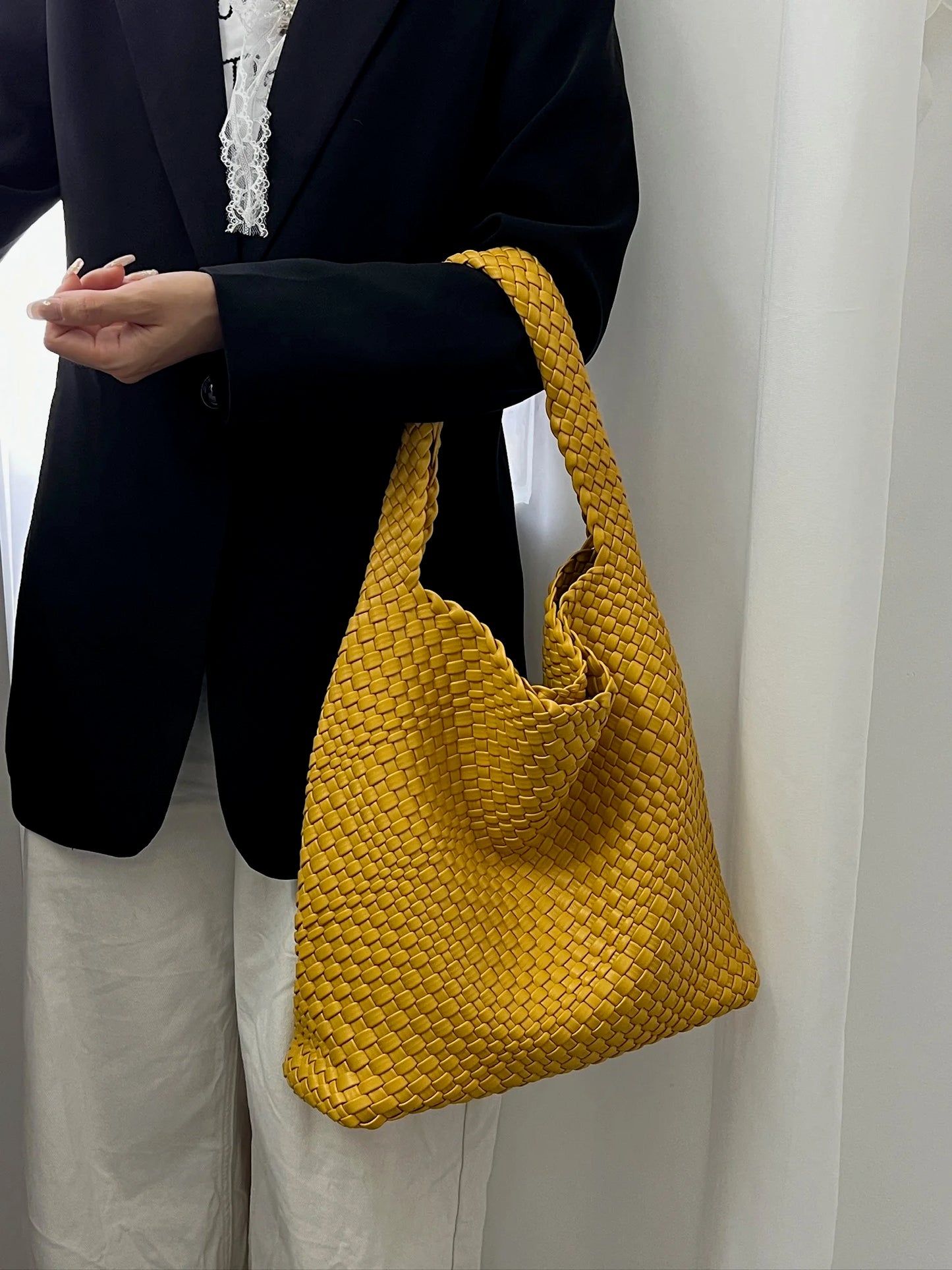 Women's Fashionable Woven PU Leather Tote Bag Shoulder Handbag Top-Handle Bag with Purse - Stylish Woven Bag Purses