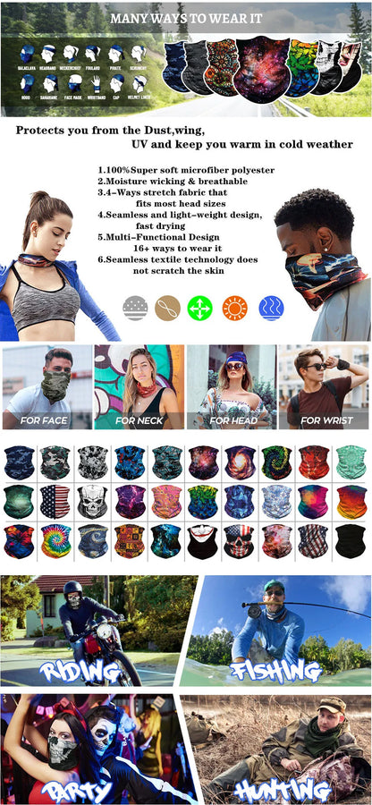 63-93 Vendetta Punisher Face Cover Tube Bandana Joker Men Motorcycling Riding Neck Gaiter Women Headband Mask Holloween Headwrap