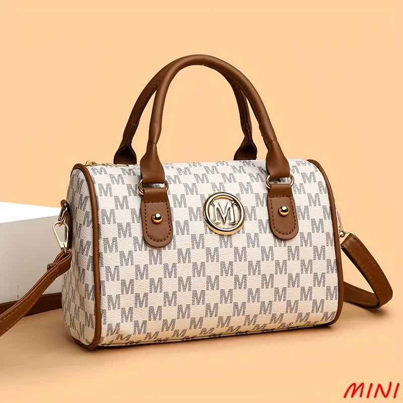 Women's Small Shoulder Crossbody Bag with Golden "M" Design, Synthetic Faux Leather Purse for Work, Travel, Parties & Gifts