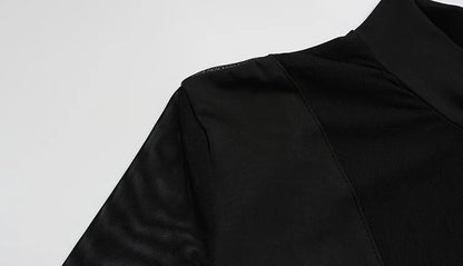 Ahagaga Sexy Club Women's Mesh Jumpsuits Patchwork Solid Regular Long Sleeves Sheath Skinny Sheer Turtleneck Casual Streetwear