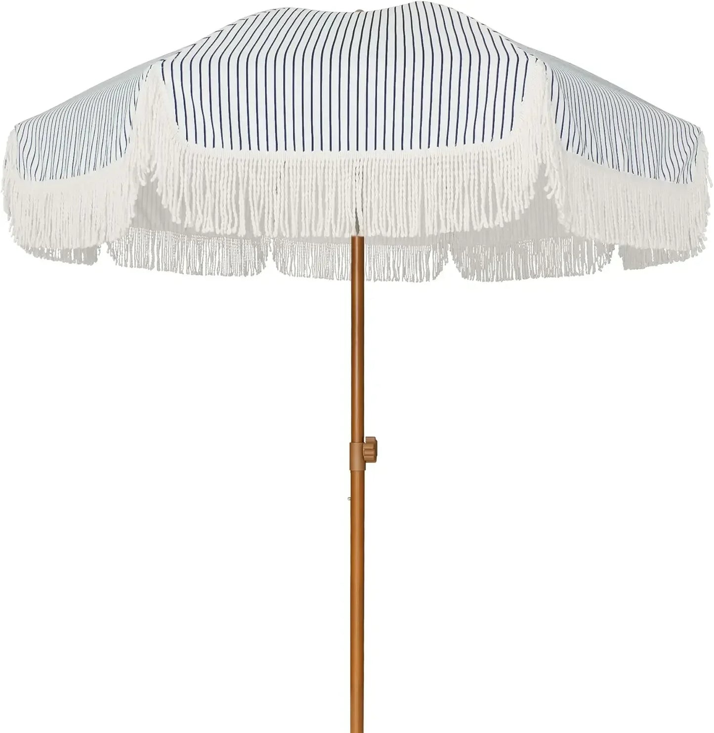 #For 7ft Patio Umbrella with Fringe Outdoor Tassel Umbrella UPF50+ Premium Steel Pole and Ribs Push Button Tilt,  Gazebo&