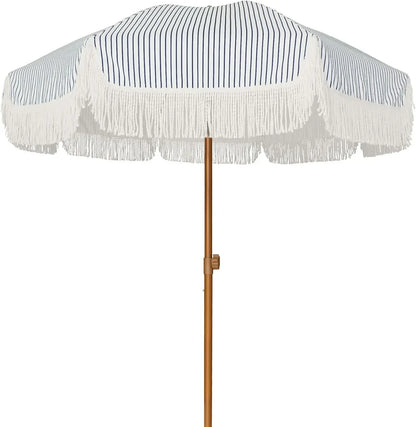 #For 7ft Patio Umbrella with Fringe Outdoor Tassel Umbrella UPF50+ Premium Steel Pole and Ribs Push Button Tilt,  Gazebo&