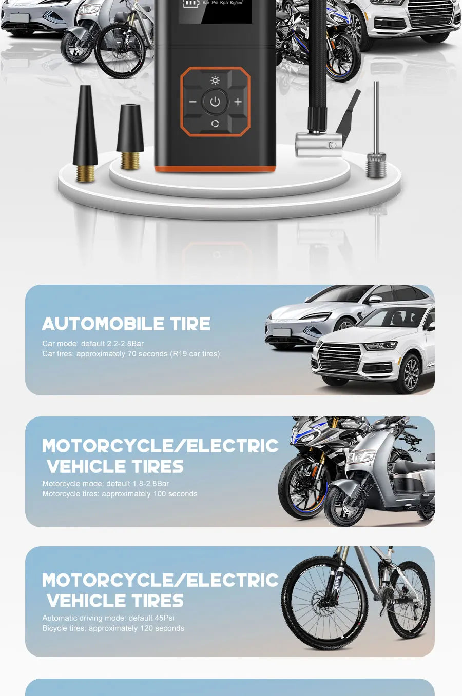 ABS Car Tyre Inflator Portable Air Compressor Car Inflatable Pumps Air Pump Suitable For Inflating Car Motorcycle Bicycle