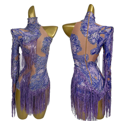 Sparkly Sequins Tassel One Shoulder Tight Bodysuit Women Dance Leotard Outfit Nightclub Bar Performance Costume Stage Wear Duxiu
