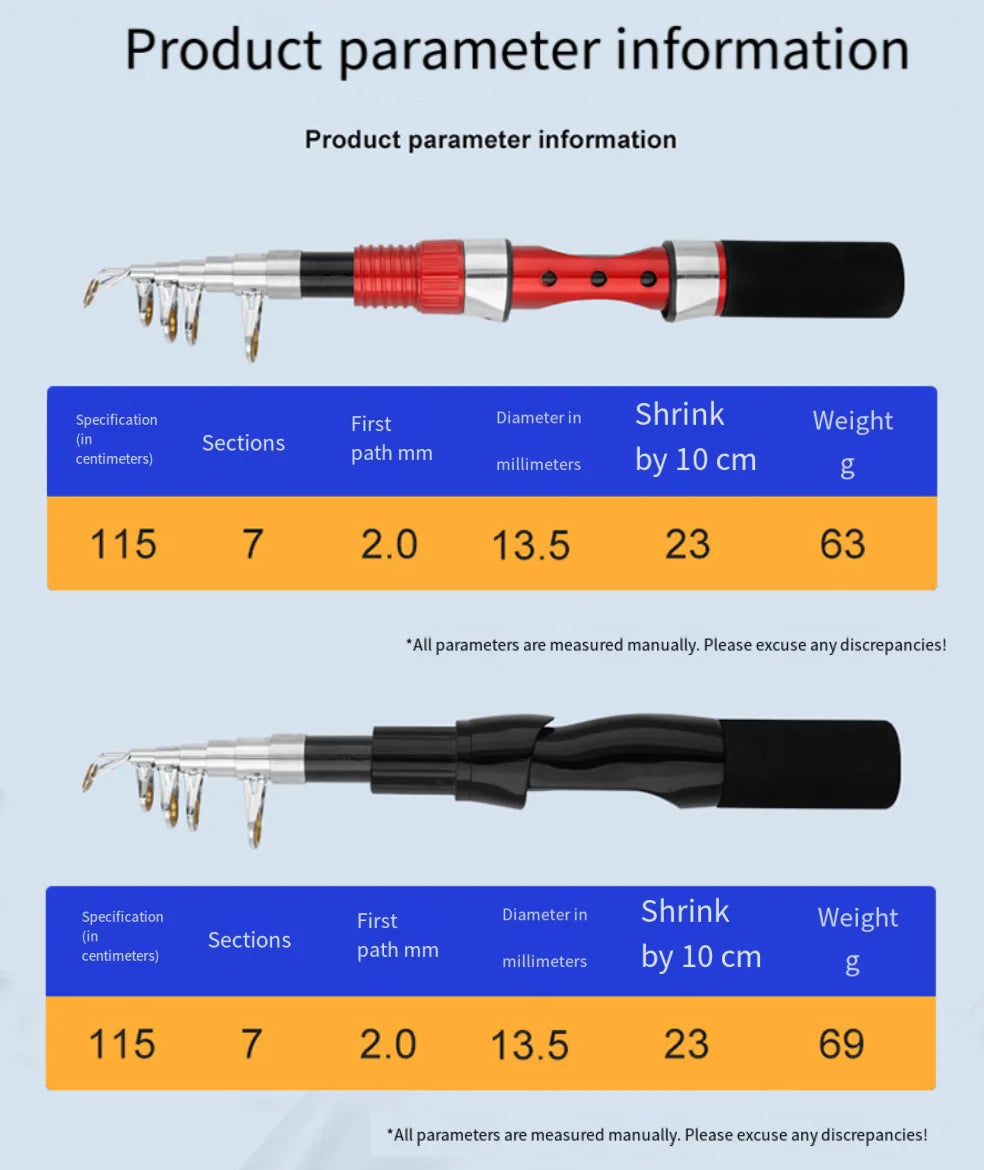 1.15m Portable Mini Telescopic Short Spinning Fishing Pole Pocket Travel Fishing Rod For Saltwater Freshwater Fishing Accessorie