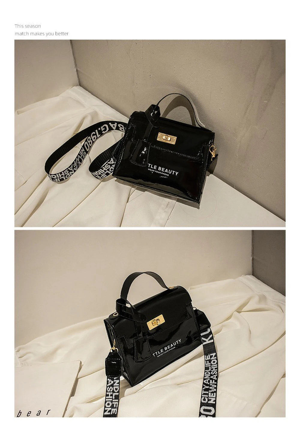 Bright Leather Kelly Bag - Printed Shoulder Crossbody Purse, Women's Easy-to-Match Fashion Handbag