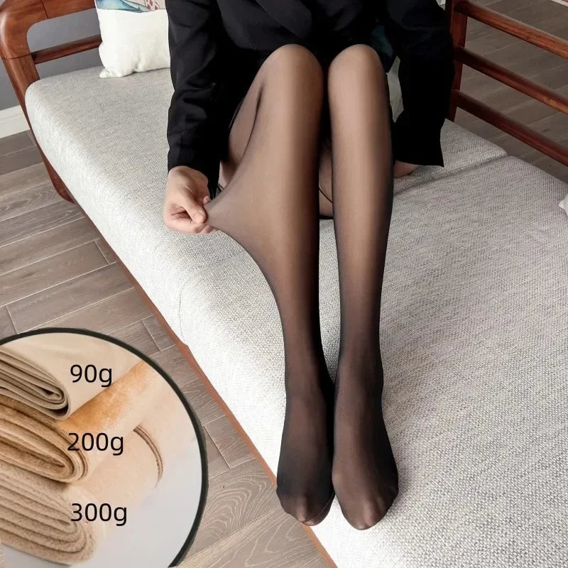 New Warm Tights For Women Winter Fleece Leggings Thermal Stockings Woman Insulated Printed Pantyhose Skin Effect Sock Pants