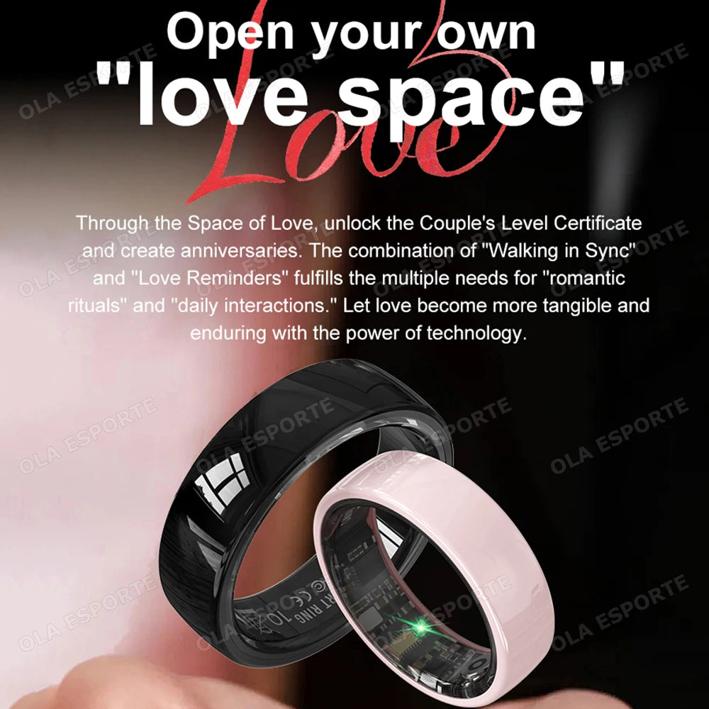 Smart Couple Ring Bluetooth Connection Multiple Sports Modes Pedometer Fitness Rings Heart Rate Sleep Monitoring 5ATM Waterproof