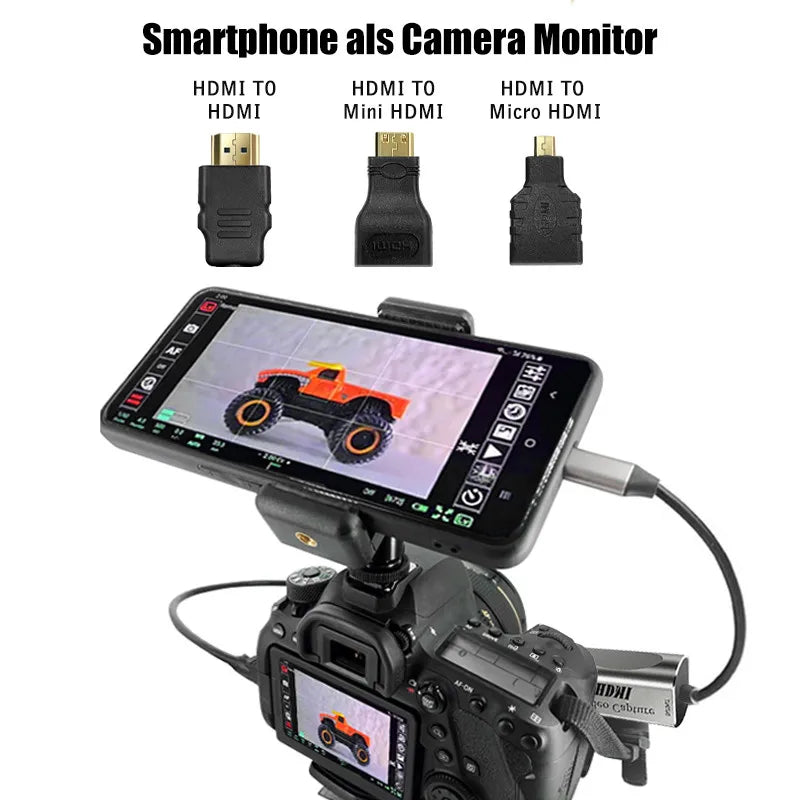 HDMI Adapter 4K Video Capture Card DSLR Video Camera Transmission Mobile Phone Screen Monitor Set for Vlog Youtuber Filmmaker