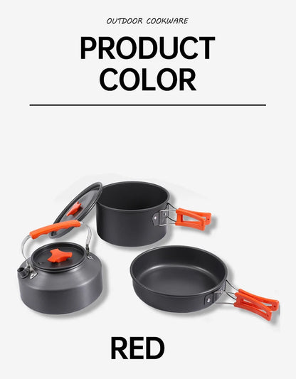 Camping Cooking Set, Outdoor Kitchenware Set, Aluminum Portable Tableware Kitchenware POTS Bowls Kettles Hiking Picnic Equipment