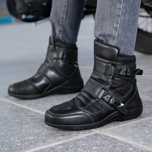Man Motorcycle Boots New Breathable Anti-fall Rider Road Racing Motorcycle Shoes Microfiber Leather Men's Motos Protection Boot