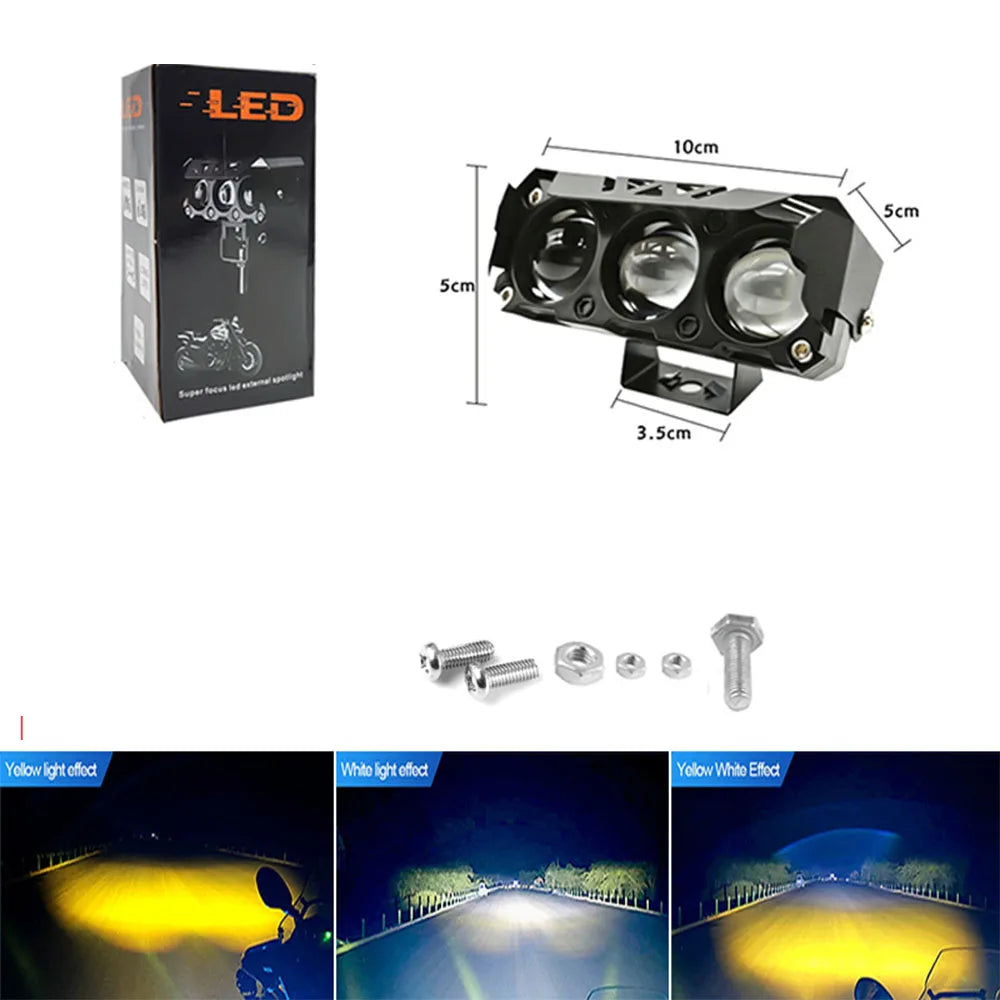 Motorcycle LED light Spotlight headlight lens Motorcycle Driving lights Spot Lamp yellow white High Low beam Moto Running Light