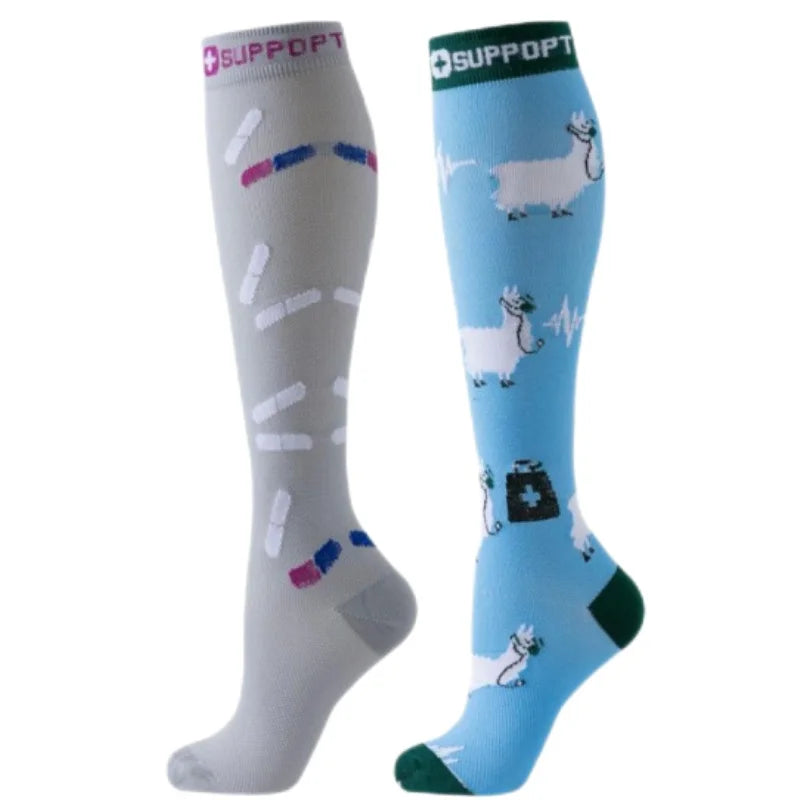 2Pairs New Cat Compression Socks Knee High 20-30 Mmhg Fit Medical Edema Diabetes Varicose Veins Running Compression Sports Socks