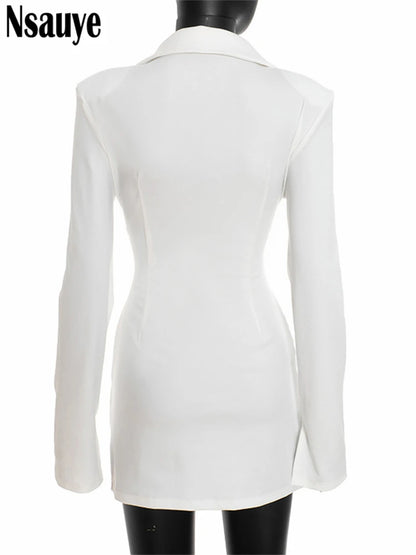 Nsauye Elegant Evening Short Dress Women Fall Long Sleeve Sexy Fashion Night Club Party White Mini Wrap Corset Dress 2025 Winter