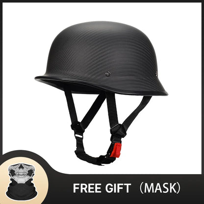 Bright Black Real 3K Carbon Fiber Helmet Retro Men's Motorcycle Helmet German Style Soldier Helmet Retro Cruiser DOT ECE